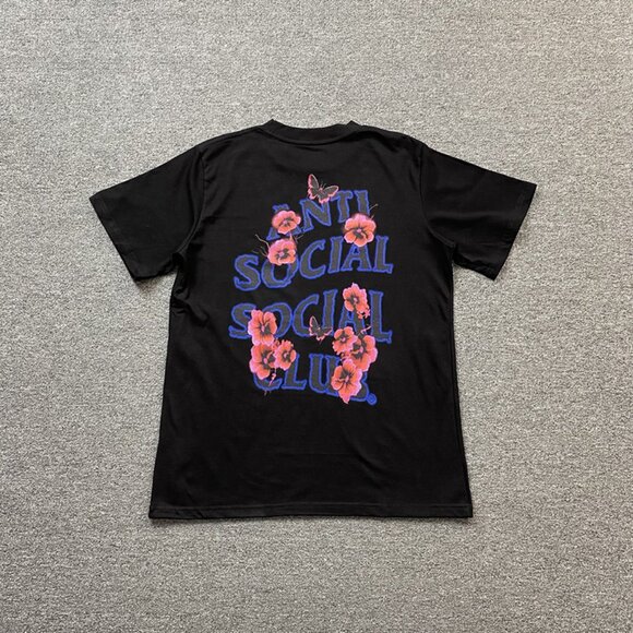 Anti Social Social Club Black T Shirt With Flower And Butterfly Print